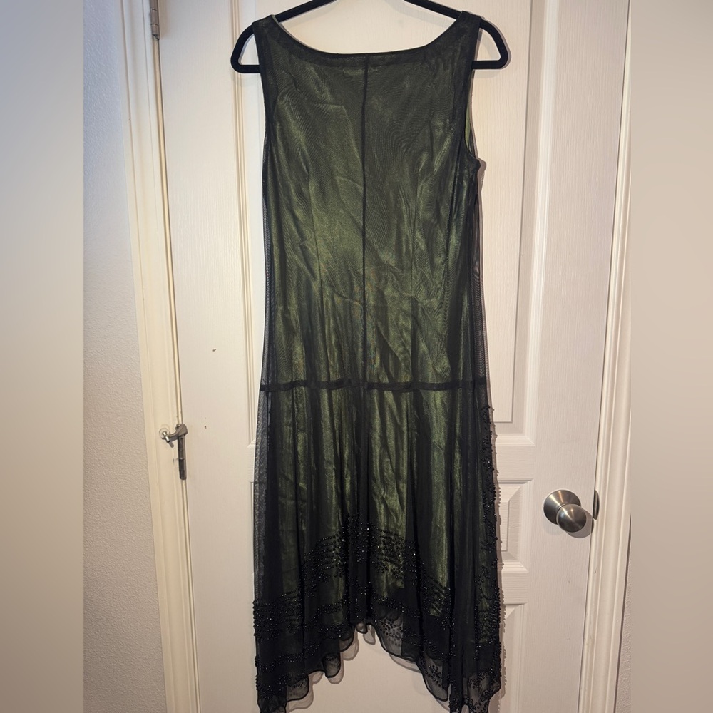 S. L. Fashions Great Gatsby Beaded Black over Green Chiffon Dress - Size 10 EUC - Picture 5 of 6